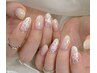 【ジェル】SNS人気 ☆レースネイル 4本xワンカラー(ストーン6粒)