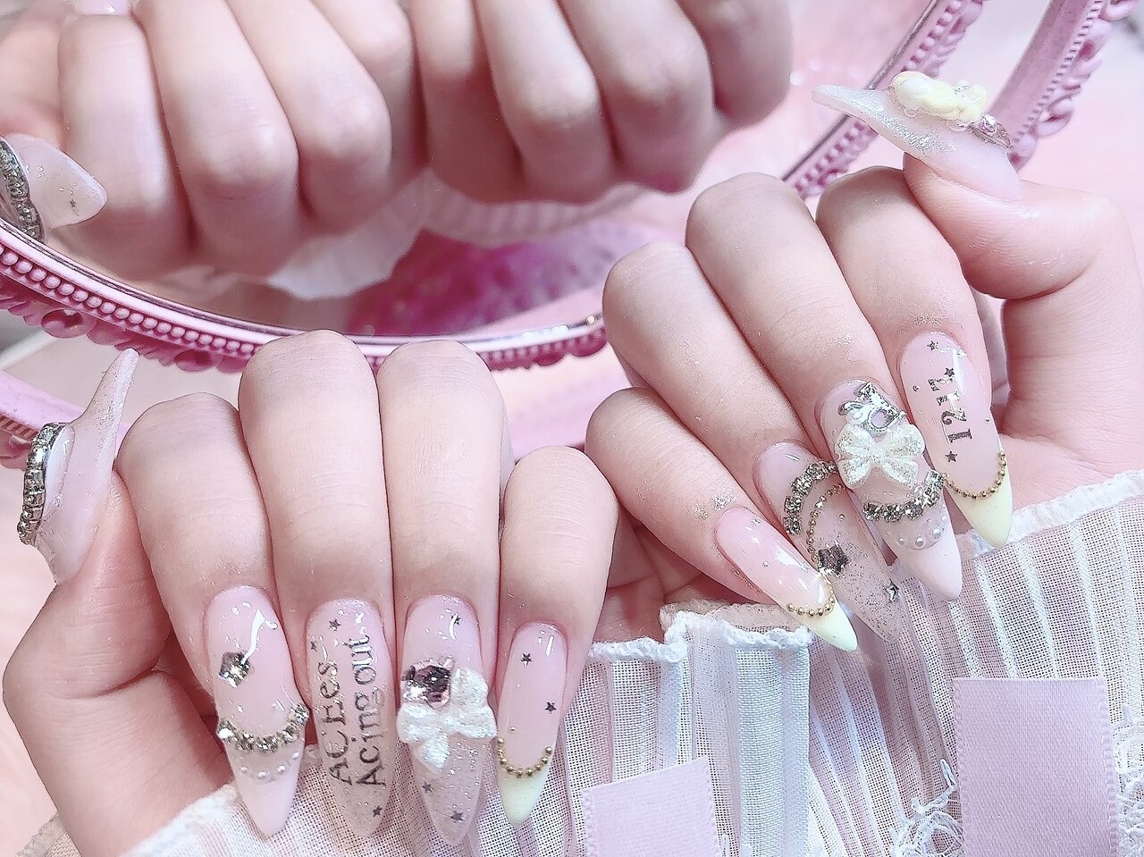 113)) フレンチガーリー ネイルチップ パール 冬 個性派 クリスマスネイル 113))フレンチガーリー 個性派ネイル ネイルチップ シンプル パールネイル