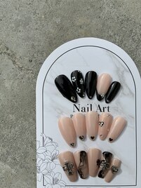 花/十字架/ピンク/黒/フレンチ