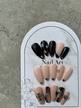 花/十字架/ピンク/黒/フレンチ