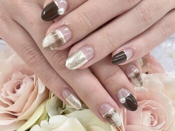 ディーネイル 京橋(D-nail)/(半渡)ブラウンチェックネイル