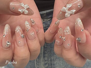 パシャ(Pasha)の写真/《持ち込みデザインOK♪》韓国風ネイルが大人気◎リボンなどトレンドキラキラパーツを豊富にご用意☆