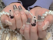 モアネイル 新宿/千鳥格子ネイル/持ち込み/新宿