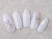 サンミーゴネイル 神戸店(Sunmego Nail)/シアーホワイトフラワーネイル