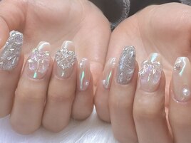 リボン×ミラーネイル