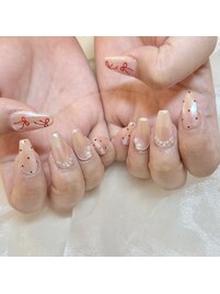 艶パール/リボンネイル/ワンホン