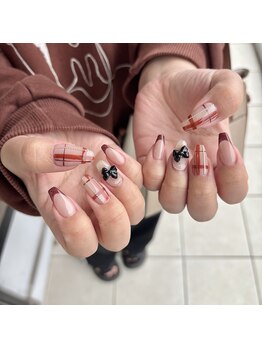 アリュール アンド エテルノ 小山店(Allure & ETERNO)/赤チェック×ラメフレンチ