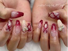 アトリエファム 上本町店(Atelier FAM)/チェック柄/赤ネイル/大人ネイル