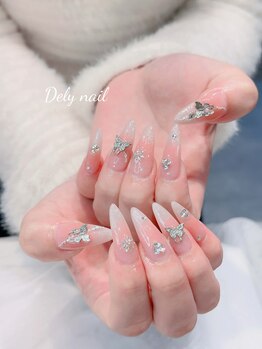 デリーネイル(Dely_nail)/シルバーバタフライ透けホワイト