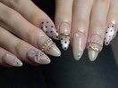 ドット×立体フラワーネイル