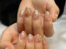細フレンチ　ラメ　雪の結晶