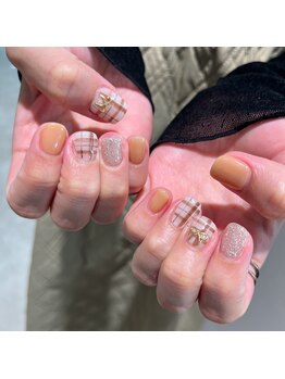 チェックリボンネイル