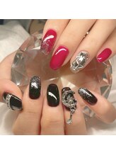 ネイルサロンEUB/ブラック×レッド ワンホン