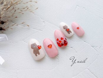 ワイネイル(Y.nail)/バレンタインのくまさんネイル
