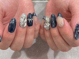 ネイビー×埋め尽くしネイル