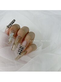 千鳥柄×ニュアンスネイル