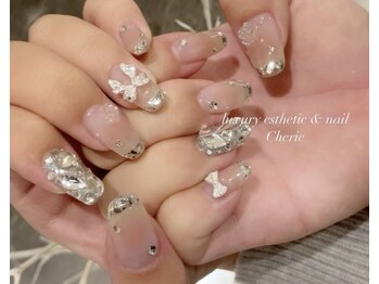 ガラスフレンチ/チークネイル