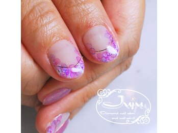 水彩ネイル　紫陽花