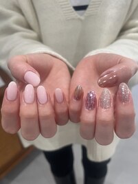 ピンク　ちぐはぐネイル☆