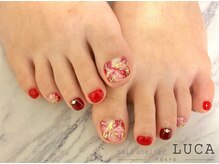 ネイルアトリエルカ(nail atelier LUCA)/R-122 赤大理石フットネイル