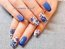 スエルテ ネイルサロン 北千住店/手書き藍フラワーネイル ¥11000