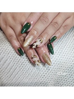 シェリ(Cheri)/秋ネイル　グリーン　アニマル柄