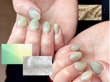 ヌル ネイル 堀江(NURU NAIL HORIE)/グリーン×ゴールド大人ネイル☆