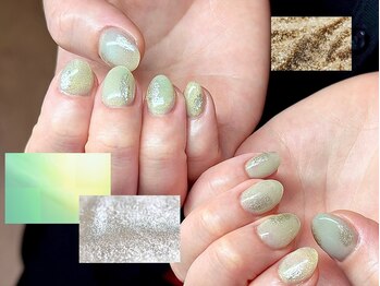 ヌル ネイル 堀江(NURU NAIL HORIE)/グリーン×ゴールド大人ネイル☆