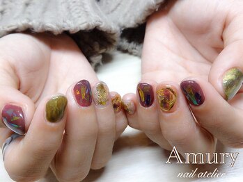 アミュリー ネイル アトリエ(Amury nail atelier)/ボルドー&ゴールド☆ホログラム