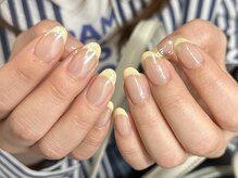 レアネイル(Lea nail)/イエローフレンチ×パールミラー