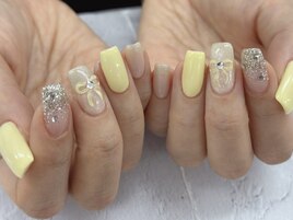 【森】春イエロー リボンネイル