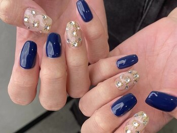 クレモアネイル 池袋西口店(CLEMORE NAIL)/ブルー×ビジューネイル