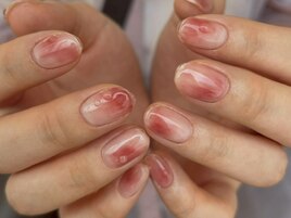 桃ネイル 水滴 フルーツネイル
