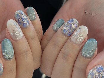 アイネイルズ 吉祥寺店(I nails)/水色オーロラ雪ネイル