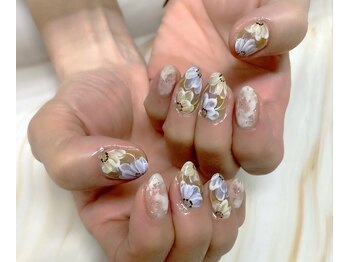 クリアー(clear)/花柄ネイル、手描きアート