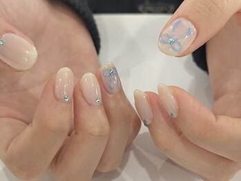 ネイルメゾン 梅田(NAIL MAISON)/乳白色ブルーポップリボン