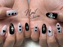 ネイルセッション(nail session)/黒×ピンクオーロラ