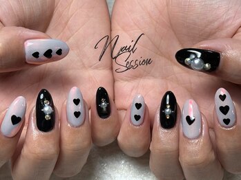 ネイルセッション(nail session)/黒×ピンクオーロラ