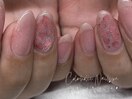 ピンクハートホロ埋め込みネイル