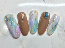 ラリュールネイル(L'Allure nail)/ベージュと大理石ネイル￥8200