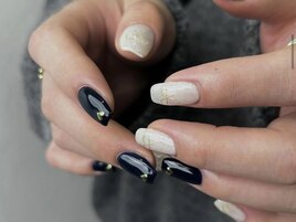 ネイビー×リボンネイル