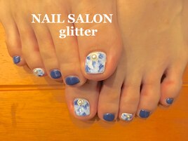 秋マーブルフットネイル