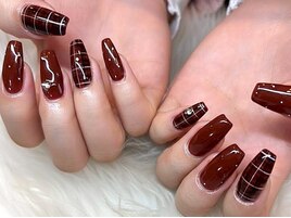 ボルドーネイル/チェック柄/秋冬