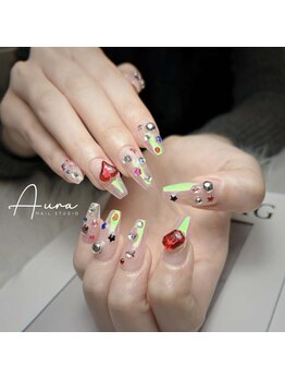 オーラネイル(Aura Nail)/パステル花ネイル