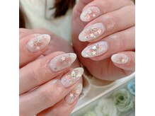 チークネイルにオーロララメ。