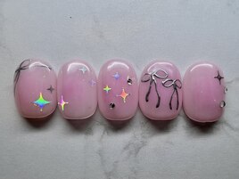 チーク×メタルリボンネイル