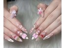 【リボンxいちごの3Dネイル】
