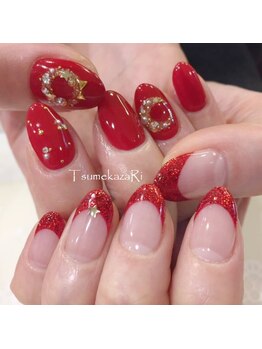 ツメカザリ 西金沢店(TsumekazaRi)/*クリスマス赤ネイル*