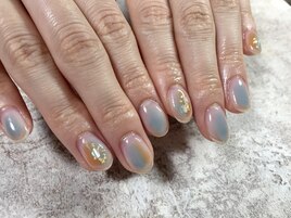 5月定額Aオレンジブルー夏ネイル