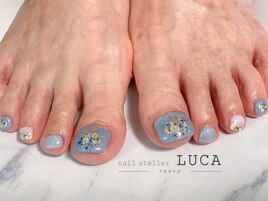 W-702 ブルー押し花ブーケネイル